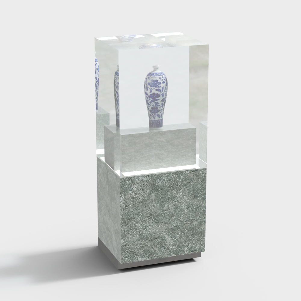 Blue and White Porcelain Display Cabinet 3D model
