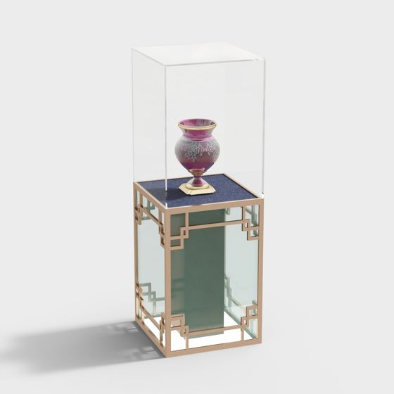 Elegant Display Cabinet and Vase Set 3D model