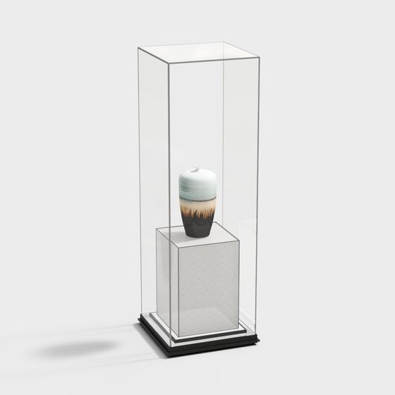 Glass Display Cabinet with Ceramic Vase 3D model