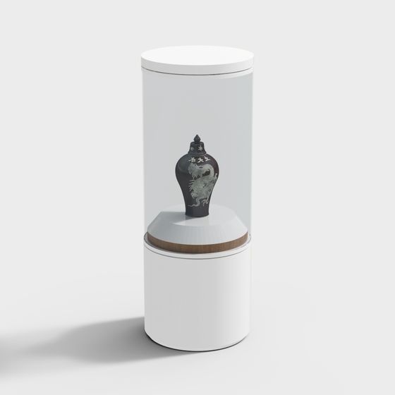 Elegant 3D Model of Display Cabinet with Antique Vase