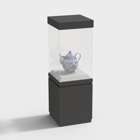 Elegant Display Cabinet with Antique Teapot 3D model