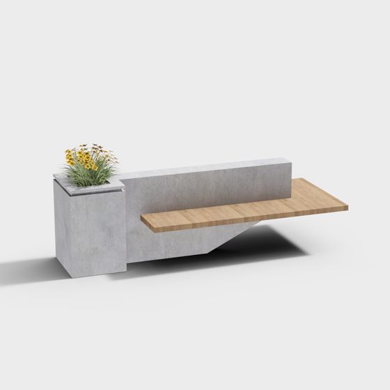 Stylish Concrete and Wood Lounge Bench 3D model