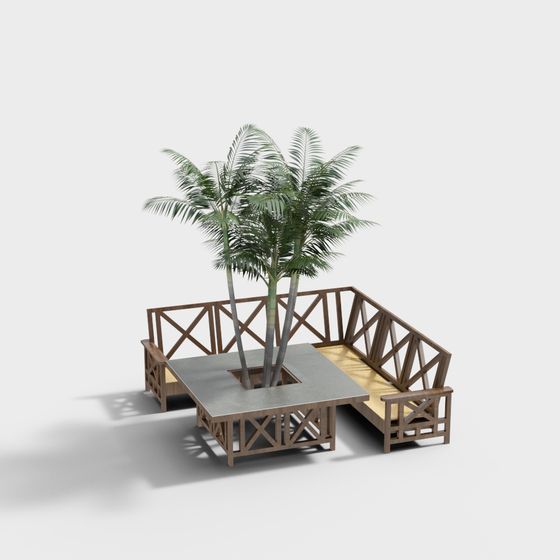 Palm Tree and Wooden Pavilion 3D model