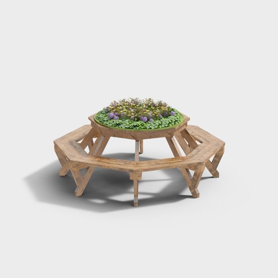 Hexagonal Picnic Table 3D model for Outdoor Gatherings