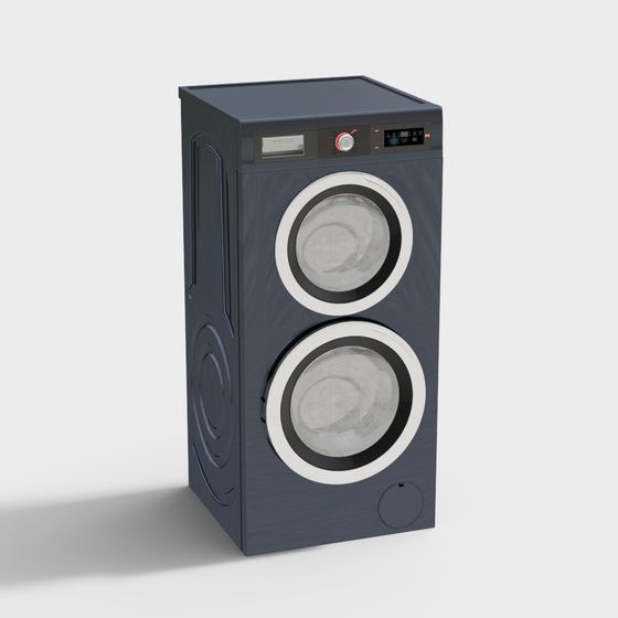 Modern Double Deck Washing Machine 3D Model in Blue