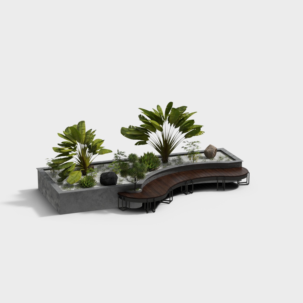 Low Polygon Nature-Inspired 3D Model – Concrete & Wood