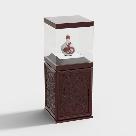 Elegant Dragon Vase Display Cabinet 3D model