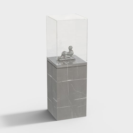 3D Model of Stone Lion on Elegant Display Base