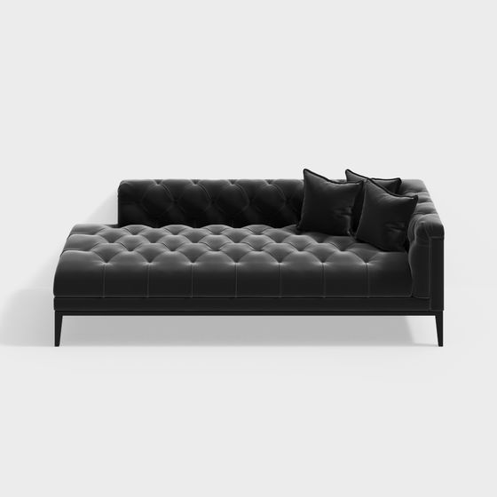 Elegant Low Poly Black Leather Sofa 3D model