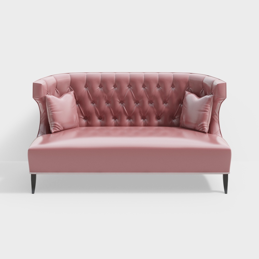 Elegant Pink Leather Sofa 3D Model – Vintage Modern Design