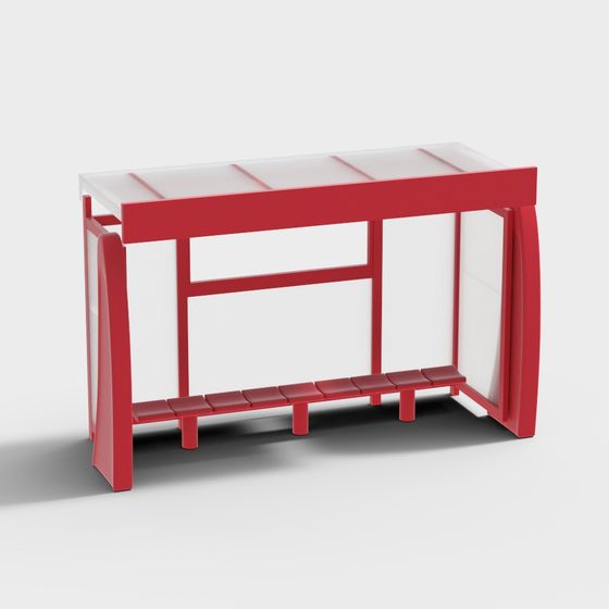 Community Bus Stop 3D Model in Red