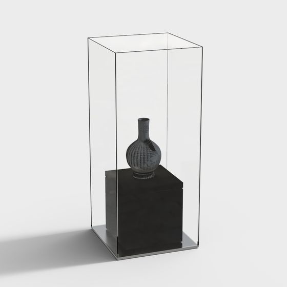 Elegant Glass Display Cabinet with Antique Bottle 3D model