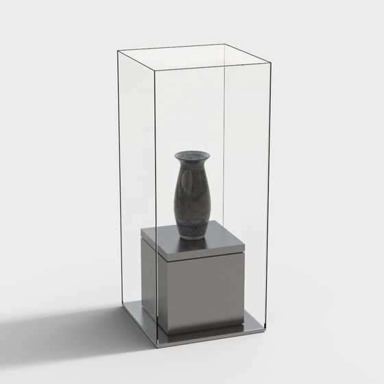 Stylish Glass Display Cabinet with Ceramic Vase 3D model