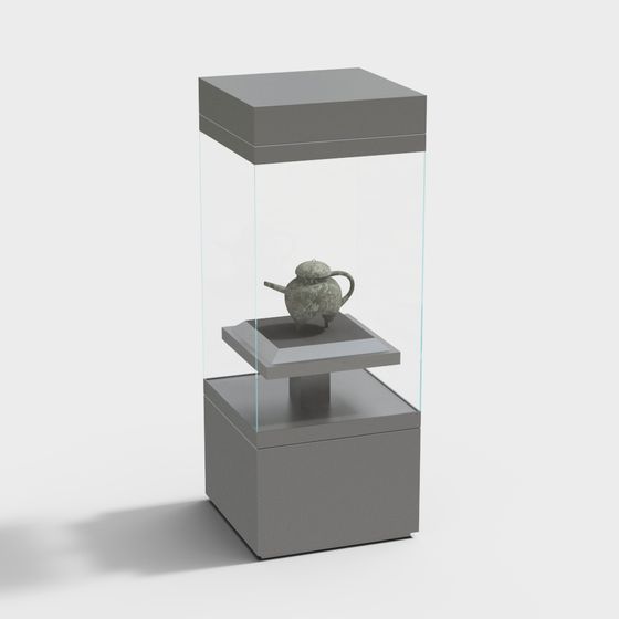 Low-Poly Display Cabinet with Antique Teapot 3D model