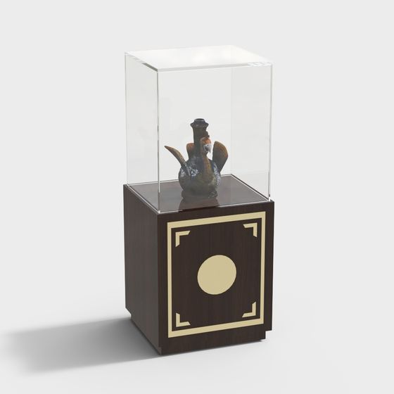 Elegant Turkey Sculpture 3D Model in Glass Cabinet