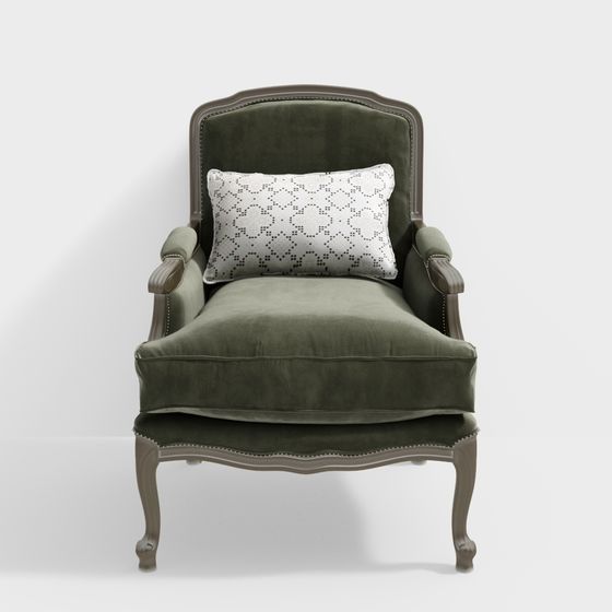 Elegant Vintage Green Velvet Armchair 3D model