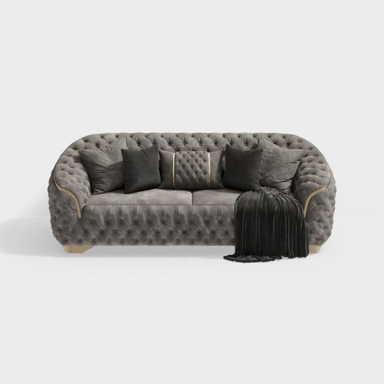 Luxurious Gray Velvet Sofa 3D model