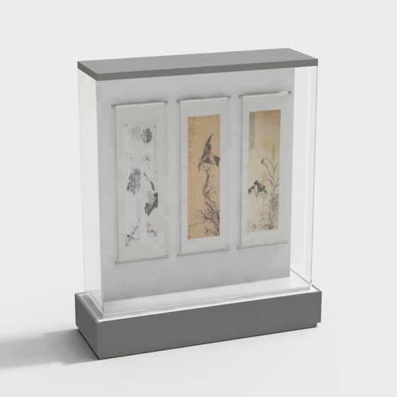 Elegant Ancient Scroll Display Cabinet 3D model