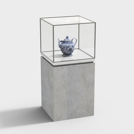 Stunning Blue and White Porcelain Teapot Display Cabinet 3D model