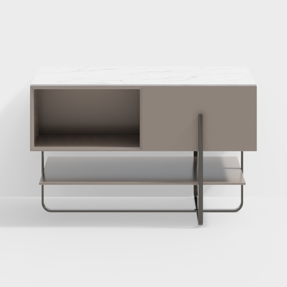 Urban Living Room TV Cabinet 3D Model – Taupe & Marble Design