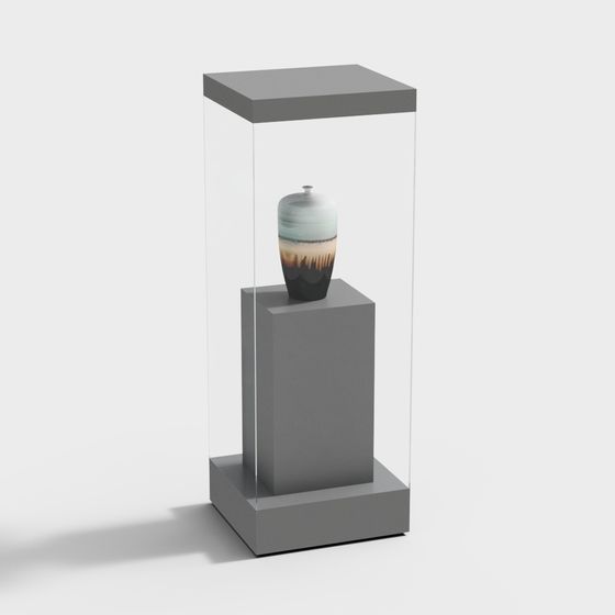 Elegant Glass Display Cabinet with Ceramic Vase 3D model