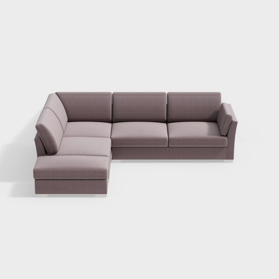 Shaped Corner Sofa 3D Model in Pink