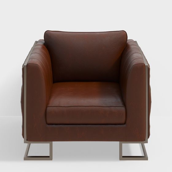 Elegant Brown Leather Sofa 3D model