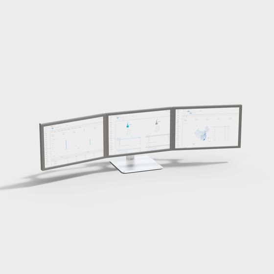 Triple Monitor Desk Setup 3D model
