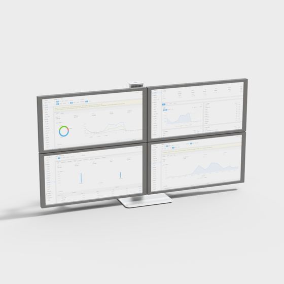 High-Detail 4-Screen Monitor 3D model