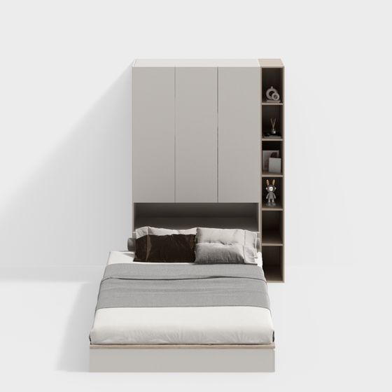 Wall-Mounted Bed and Storage Cabinet Combination 3D model