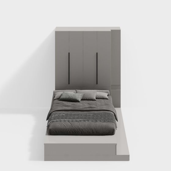 Wall-Mounted Bed and Wardrobe Combo 3D model