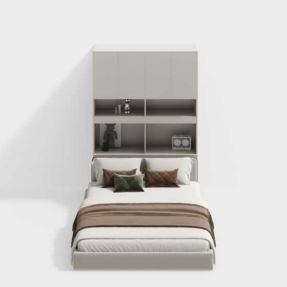 Wall-Mounted Bed and Bookshelf Combo 3D model