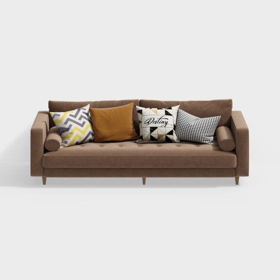 Modern Cozy Sofa with Accent Pillows 3D model