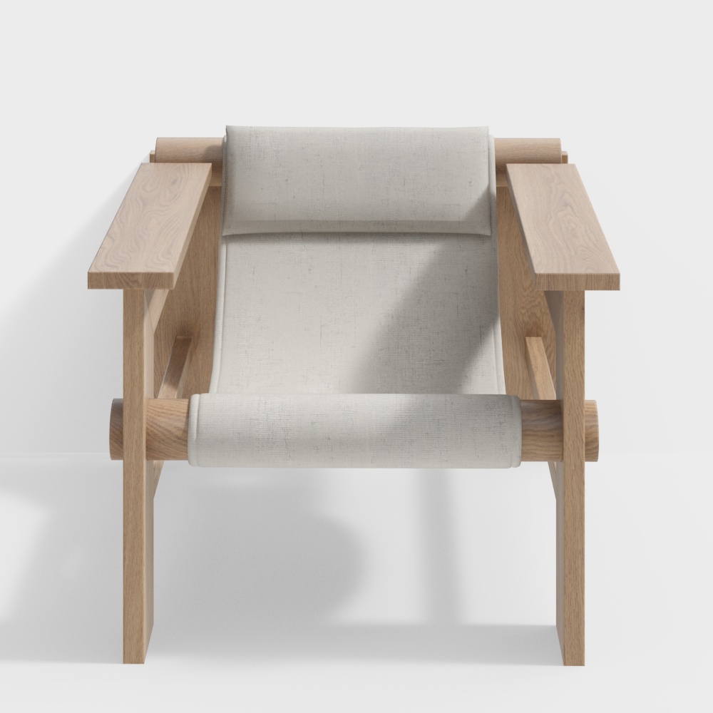 Urban Corner Lounge Chair 3D Model – Minimalist Fabric & Wood