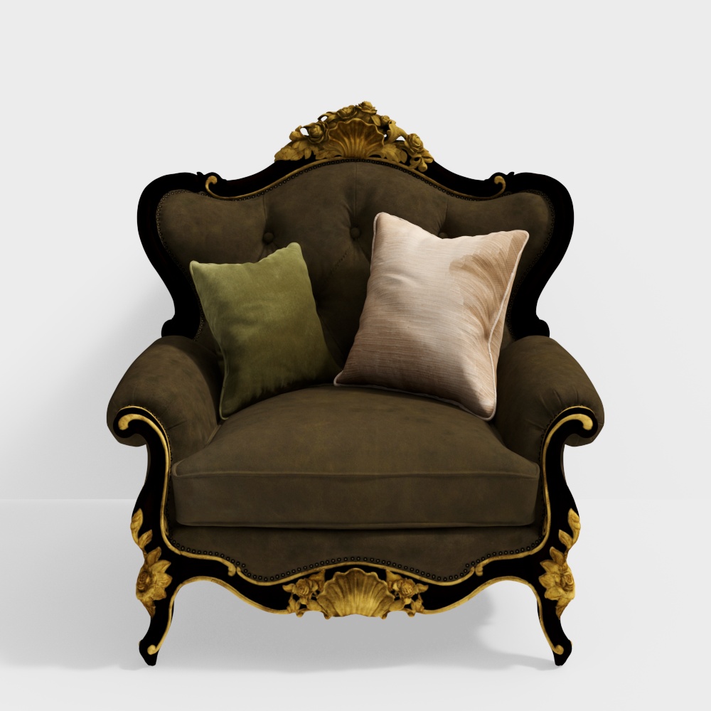Royal Luxury Sofa 3D Model – Classic Velvet Design
