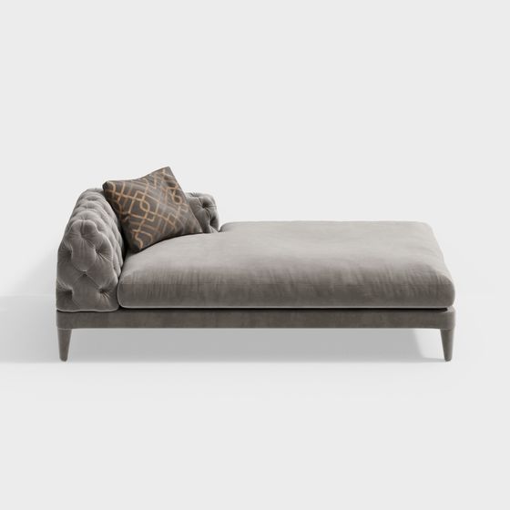 Elegant Gray Velvet Sofa 3D model
