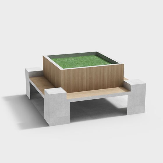 Minimalist Concrete and Wood Sofa 3D model
