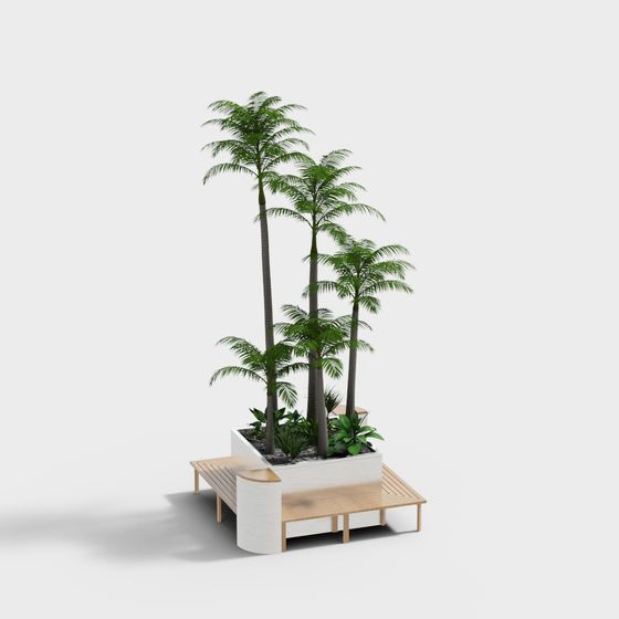 Tropical Palm Tree and Bench 3D model
