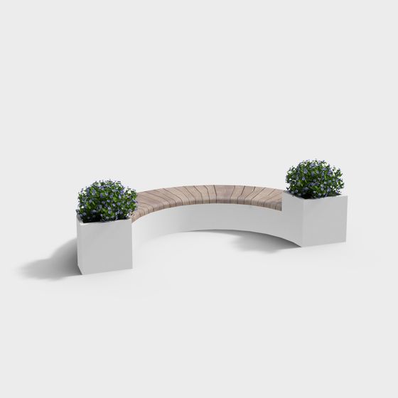 Curved Wood Flower Bed Bench 3D model