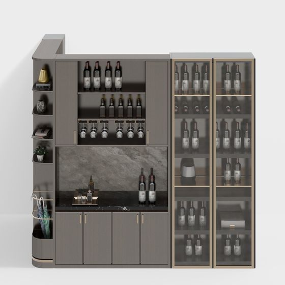Sophisticated Low-Poly Bar Cabinet 3D Model