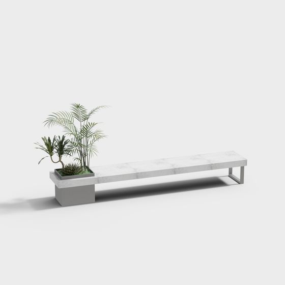 Concrete Bench with Plants 3D model for Urban Spaces