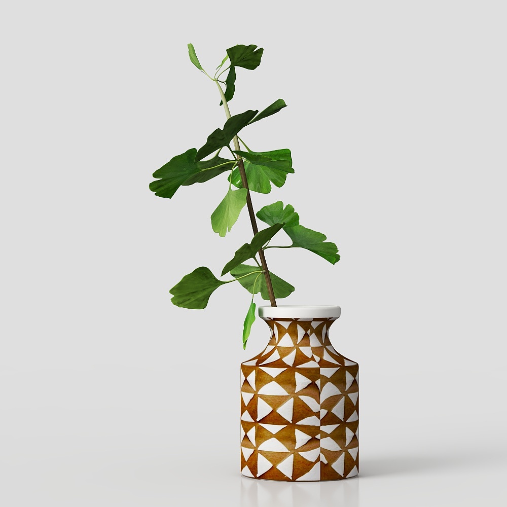 Vintage Vase with Ginkgo 3D model