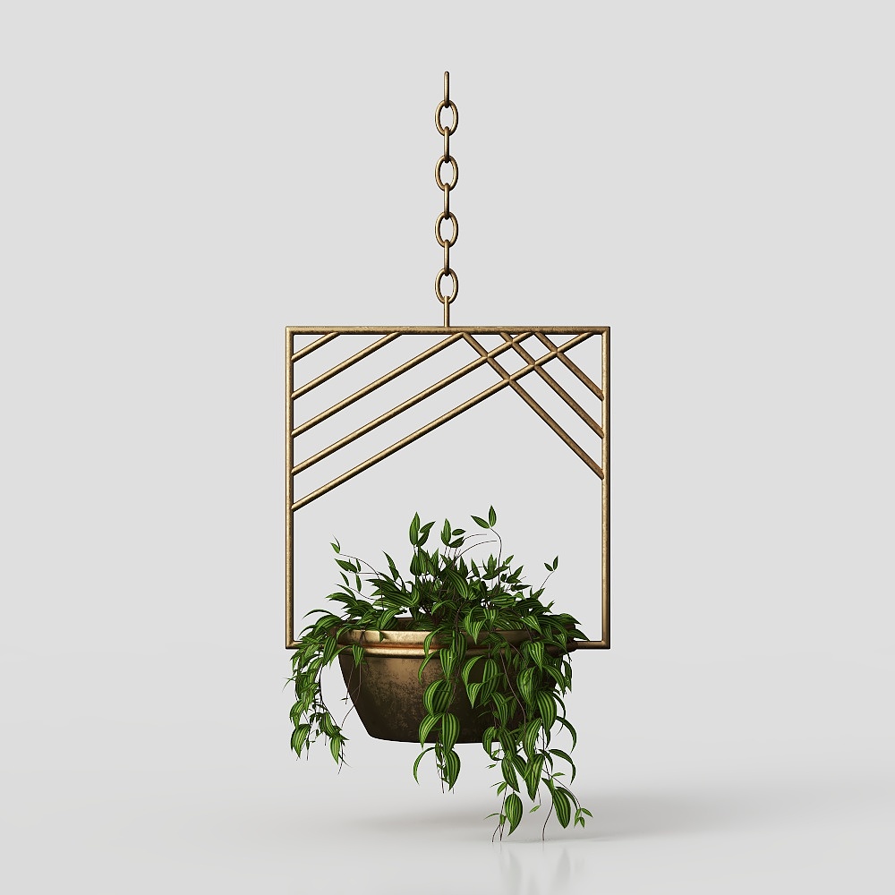 Geometric Hanging Planter 3D Model – Golden Frame Design