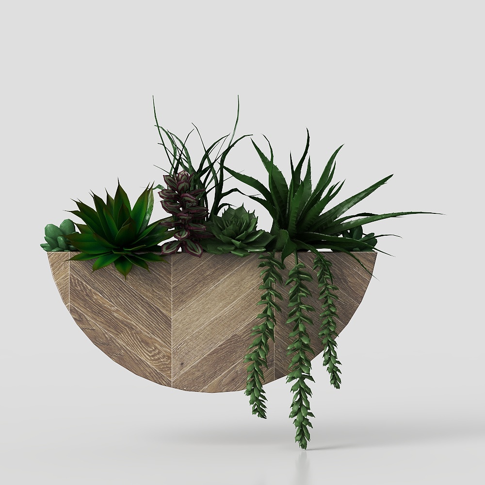 Wooden Semi-Circular Planter 3D model