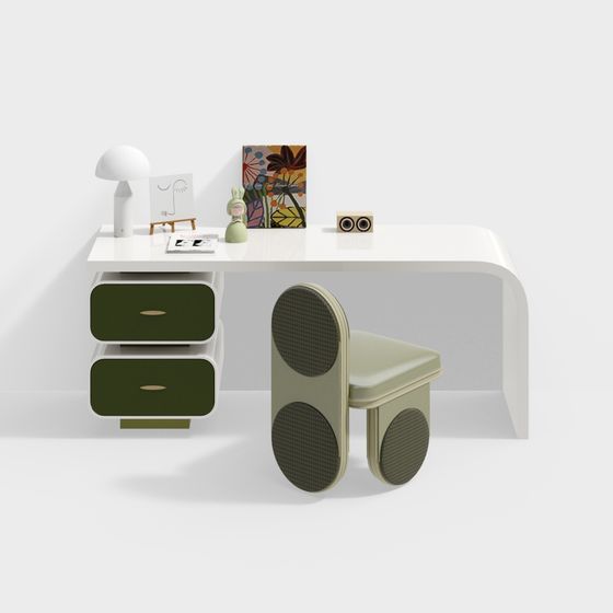 Modern Green Children's Desk and Chair Combination 3D Model