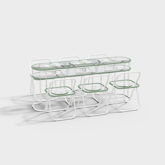 Glass Table & Chairs Set 3D model