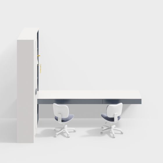 Modern Children's Desk with Bookcase 3D Model in Black