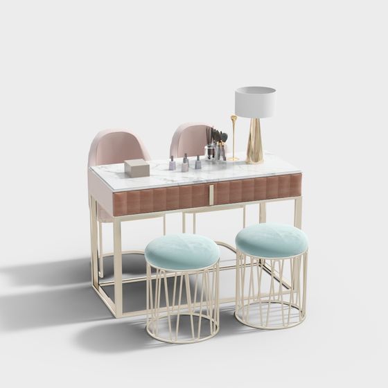 Nail Salon Tables and Chairs 3D Model in Brown