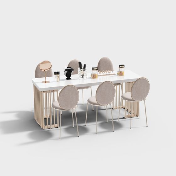 Nail Salon Tables and Chairs 3D Model in Stylish Gray
