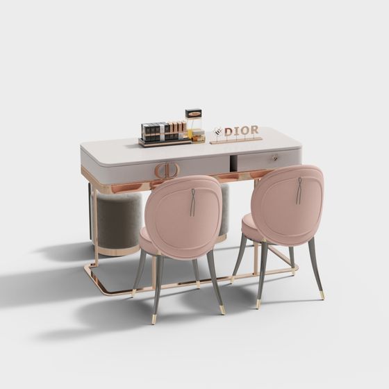 Rose Gold Vanity Table and Chair Set 3D model